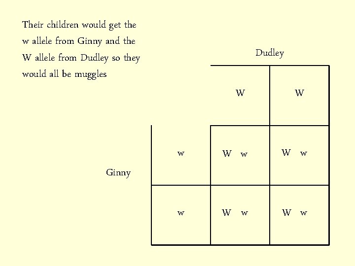 Their children would get the w allele from Ginny and the W allele from