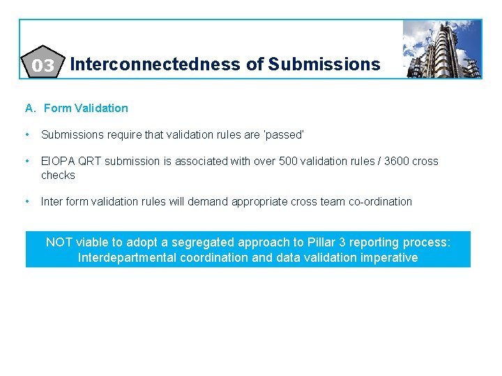 03 Interconnectedness of Submissions A. Form Validation • Submissions require that validation rules are