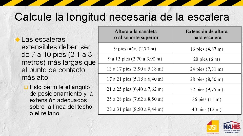 Calcule la longitud necesaria de la escalera Las escaleras extensibles deben ser de 7