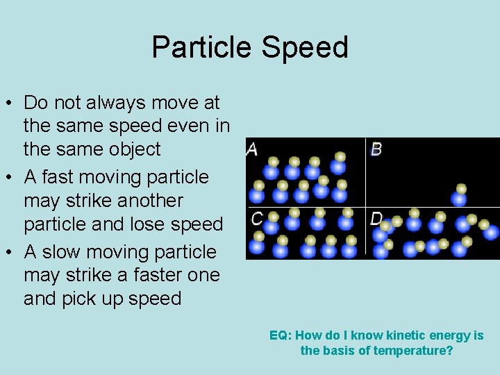Particle Speed • Do not always move at the same speed even in the