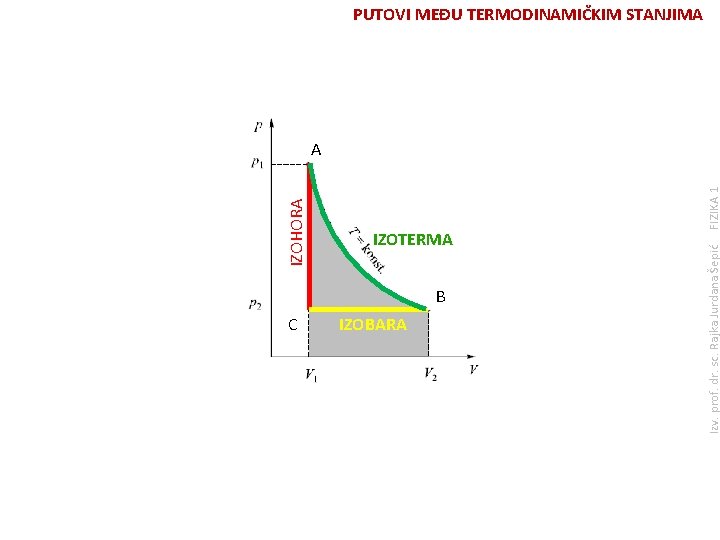 PUTOVI MEĐU TERMODINAMIČKIM STANJIMA B C O IZOBARA FIZIKA 1 IZOTERMA Izv. prof. dr.