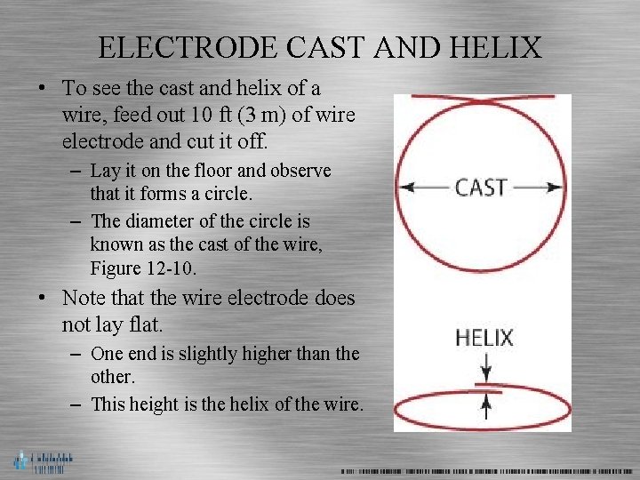 ELECTRODE CAST AND HELIX • To see the cast and helix of a wire,