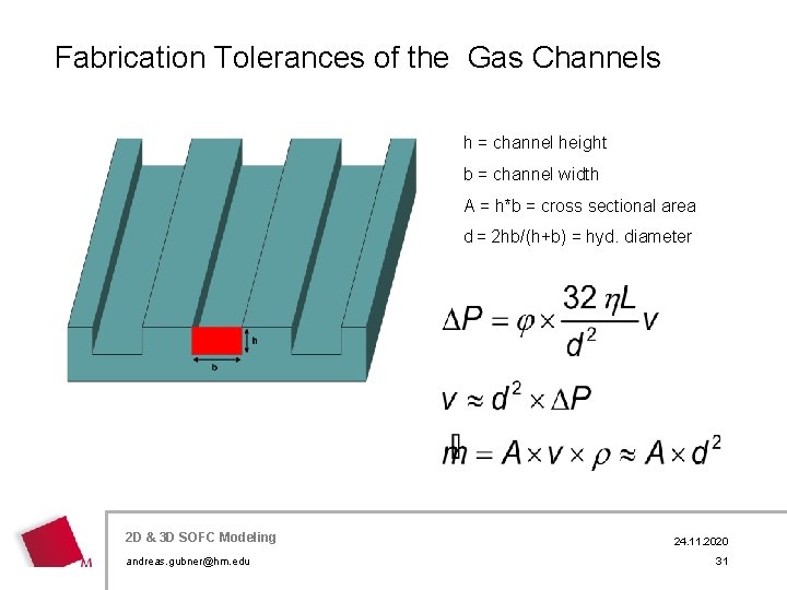 Fabrication Tolerances of the Gas Channels h = channel height b = channel width