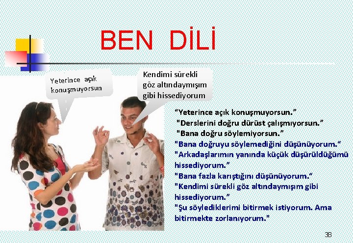 BEN DİLİ Yeterince açık konuşmuyorsun Kendimi sürekli göz altındaymışım gibi hissediyorum “Yeterince açık konuşmuyorsun.