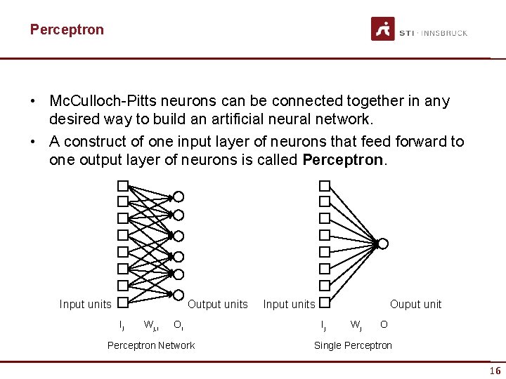 Perceptron • Mc. Culloch-Pitts neurons can be connected together in any desired way to