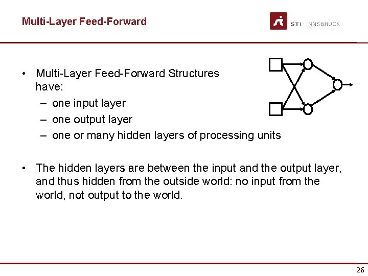Multi-Layer Feed-Forward • Multi-Layer Feed-Forward Structures have: – one input layer – one output