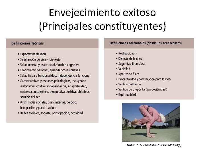 Envejecimiento exitoso (Principales constituyentes) Castillo D. Rev. Med. Clin. Condes - 2009; 20(2) 