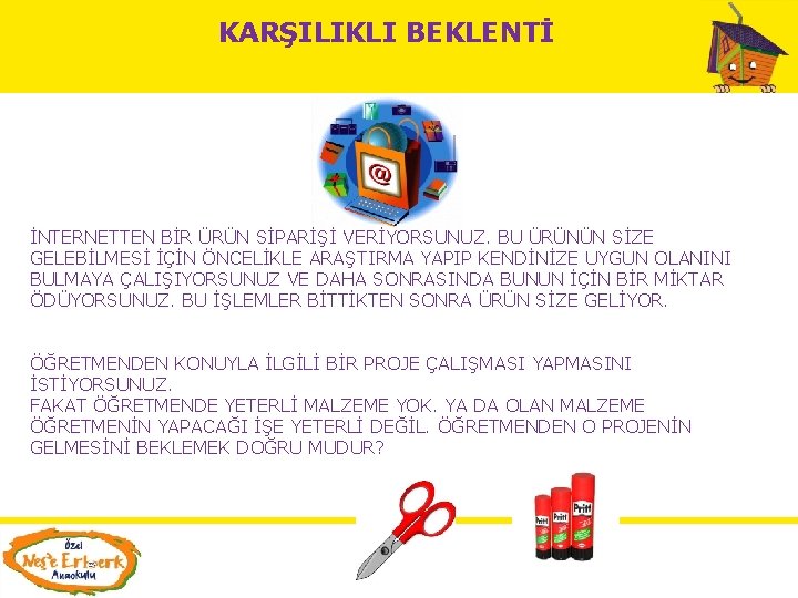 KARŞILIKLI BEKLENTİ İNTERNETTEN BİR ÜRÜN SİPARİŞİ VERİYORSUNUZ. BU ÜRÜNÜN SİZE GELEBİLMESİ İÇİN ÖNCELİKLE ARAŞTIRMA