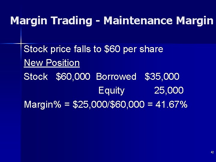 Margin Trading - Maintenance Margin Stock price falls to $60 per share New Position