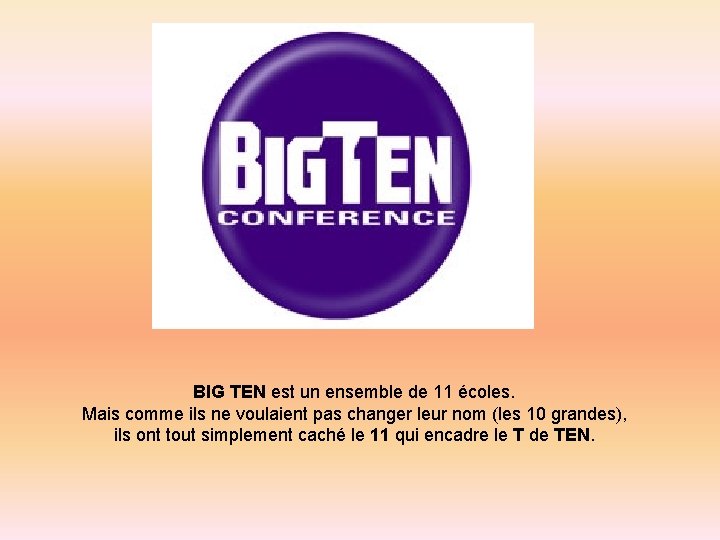 BIG TEN est un ensemble de 11 écoles. Mais comme ils ne voulaient pas