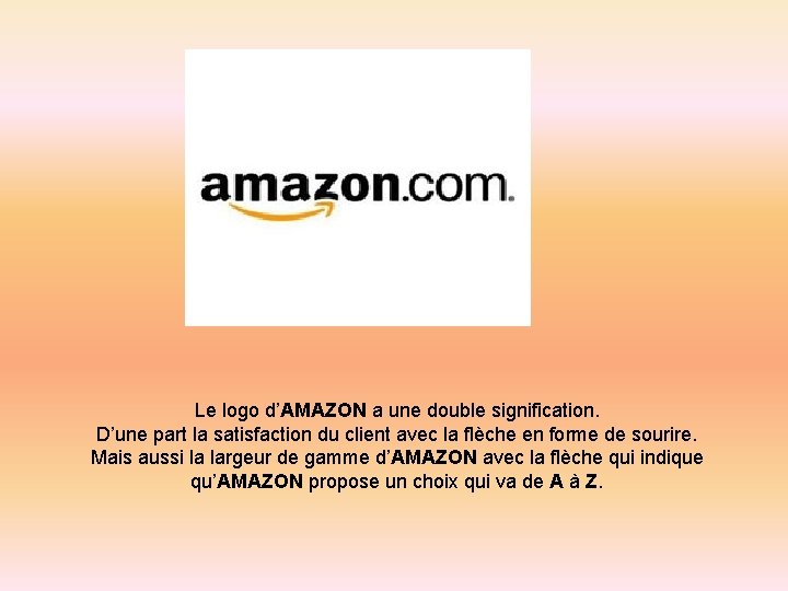 Le logo d’AMAZON a une double signification. D’une part la satisfaction du client avec