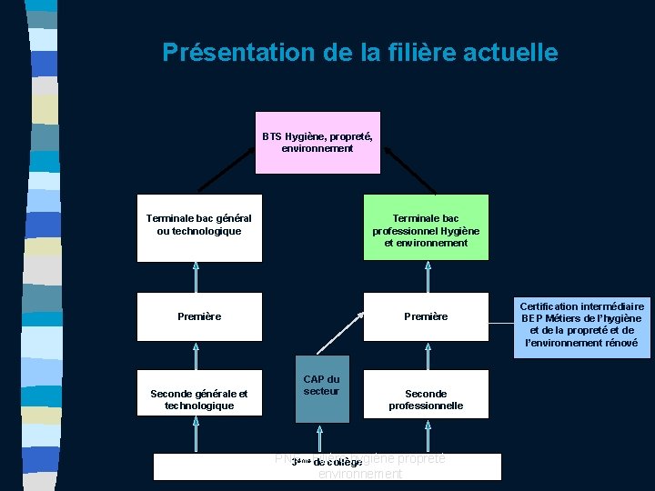 Présentation de la filière actuelle BTS Hygiène, propreté, environnement Terminale bac général ou technologique