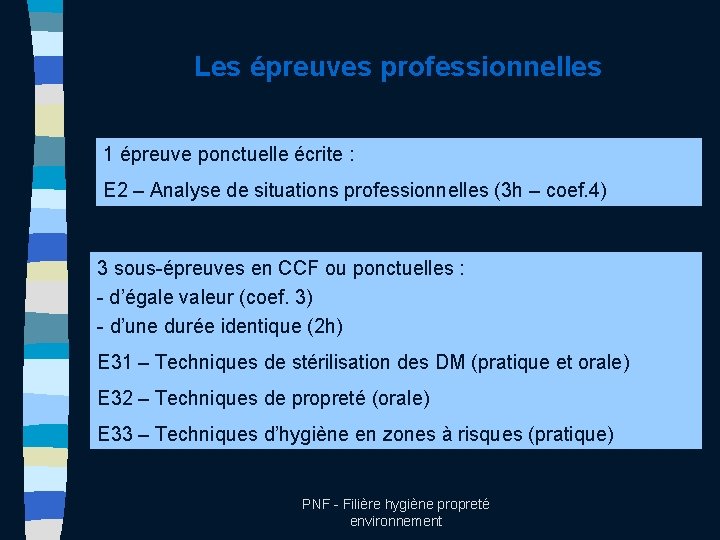 Les épreuves professionnelles 1 épreuve ponctuelle écrite : E 2 – Analyse de situations