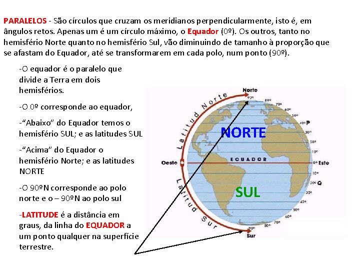 PARALELOS - São círculos que cruzam os meridianos perpendicularmente, isto é, em ângulos retos.