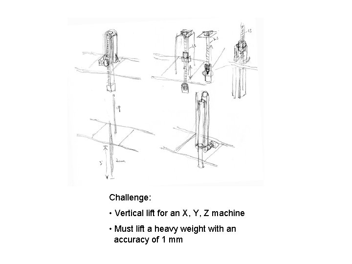 Challenge: • Vertical lift for an X, Y, Z machine • Must lift a