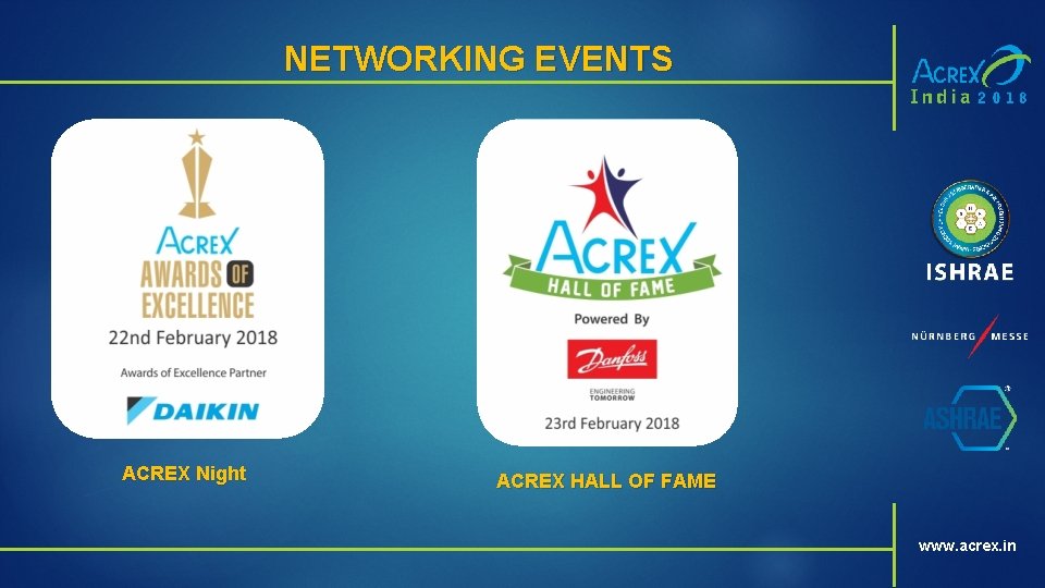 NETWORKING EVENTS ACREX Night ACREX HALL OF FAME www. acrex. in 