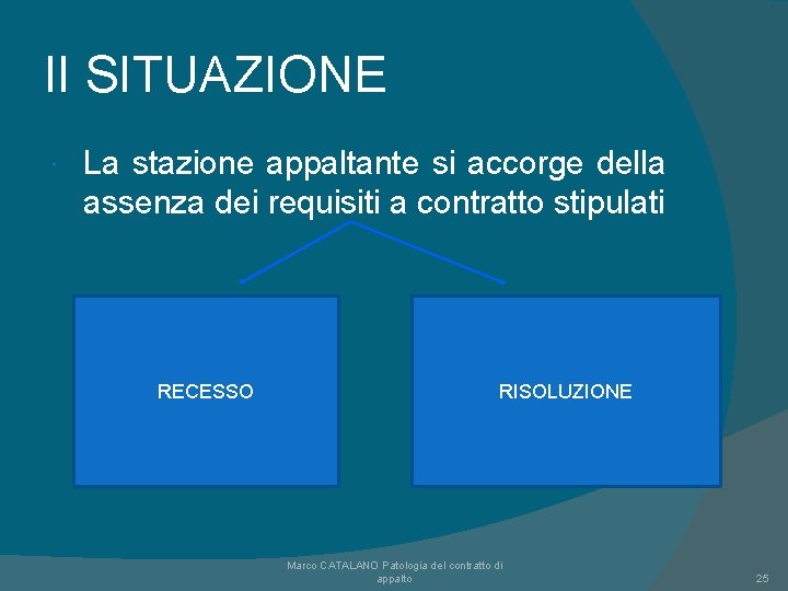 II SITUAZIONE La stazione appaltante si accorge della assenza dei requisiti a contratto stipulati II SITUAZIONE La stazione appaltante si accorge della assenza dei requisiti a contratto stipulati
