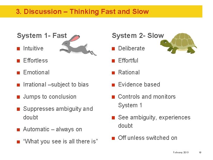 3. Discussion – Thinking Fast and Slow System 1 - Fast System 2 -