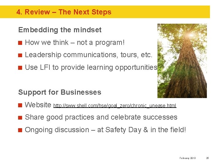 4. Review – The Next Steps Embedding the mindset How we think – not