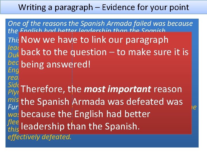 Writing a paragraph – Evidence for your point One of the reasons the Spanish