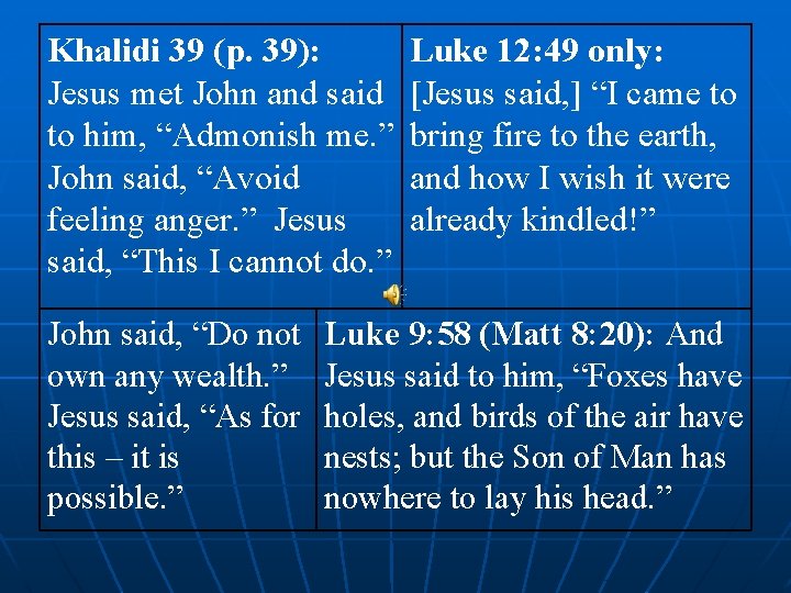 Khalidi 39 (p. 39): Jesus met John and said to him, “Admonish me. ”