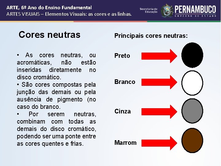 ARTE, 6º Ano do Ensino Fundamental ARTES VISUAIS – Elementos Visuais: as cores e