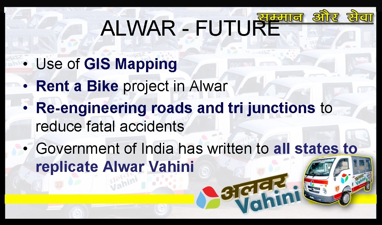 ALWAR - FUTURE • Use of GIS Mapping • Rent a Bike project in