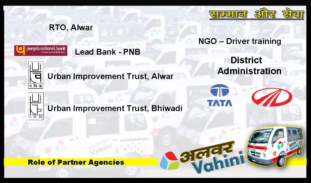 RTO, Alwar NGO – Driver training Lead Bank - PNB Urban Improvement Trust, Alwar