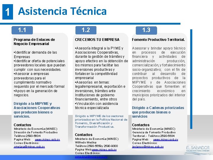 1 Asistencia Técnica 1. 1 Programa de Enlaces de Negocio Empresarial • Identificar demanda