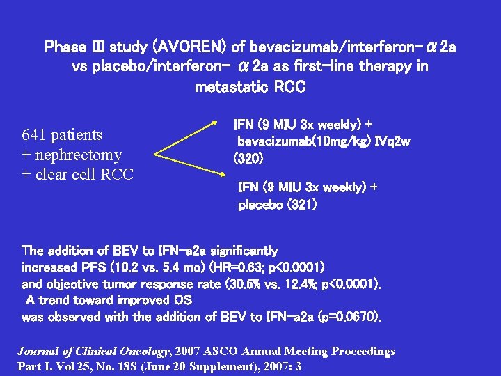 Phase III study (AVOREN) of bevacizumab/interferon-α 2 a vs placebo/interferon- α 2 a as