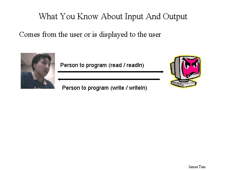 What You Know About Input And Output Comes from the user or is displayed