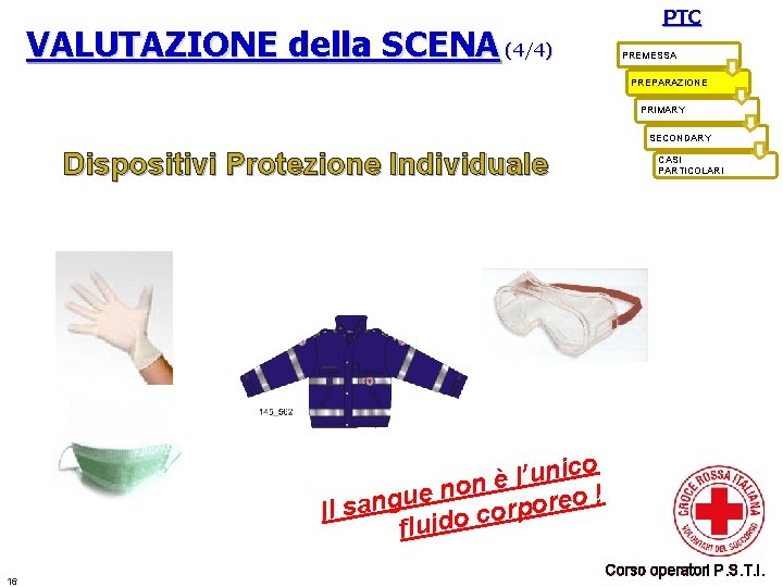 VALUTAZIONE della SCENA (4/4) PTC PREMESSA PREPARAZIONE PRIMARY SECONDARY Dispositivi Protezione Individuale CASI PARTICOLARI