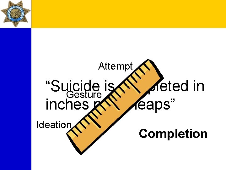 Attempt “Suicide is completed in Gesture inches not in leaps” Ideation Completion 
