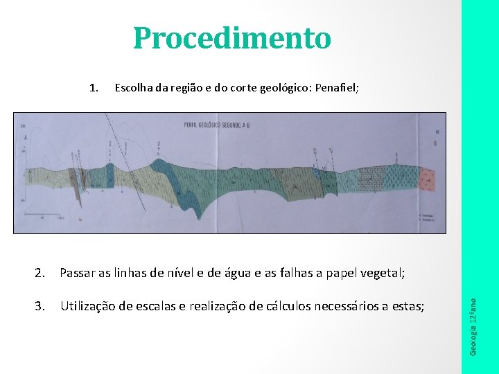 Procedimento 1. Escolha da região e do corte geológico: Penafiel; 3. Utilização de escalas