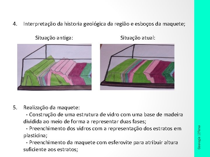 4. Interpretação da historia geológica da região e esboços da maquete; Situação atual: 5.