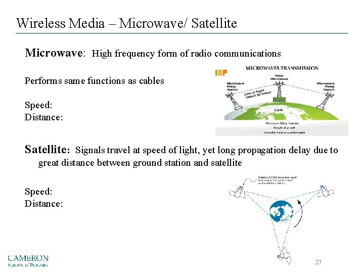 Wireless Media – Microwave/ Satellite Microwave: High frequency form of radio communications Performs same