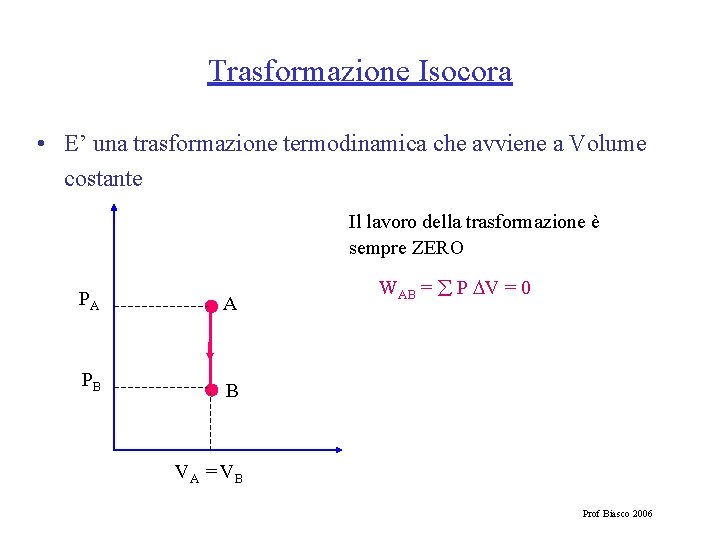 Trasformazione Isocora • E’ una trasformazione termodinamica che avviene a Volume costante Il lavoro