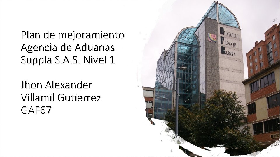 Plan de mejoramiento Agencia de Aduanas Suppla S. A. S. Nivel 1 Jhon Alexander