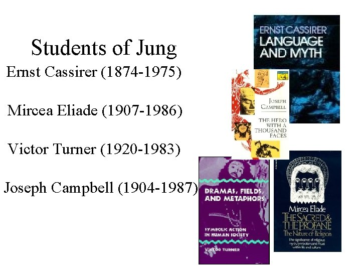 Students of Jung Ernst Cassirer (1874 -1975) Mircea Eliade (1907 -1986) Victor Turner (1920 Students of Jung Ernst Cassirer (1874 -1975) Mircea Eliade (1907 -1986) Victor Turner (1920