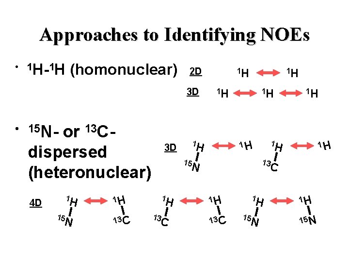 Approaches to Identifying NOEs • 1 H-1 H (homonuclear) 2 D 3 D •