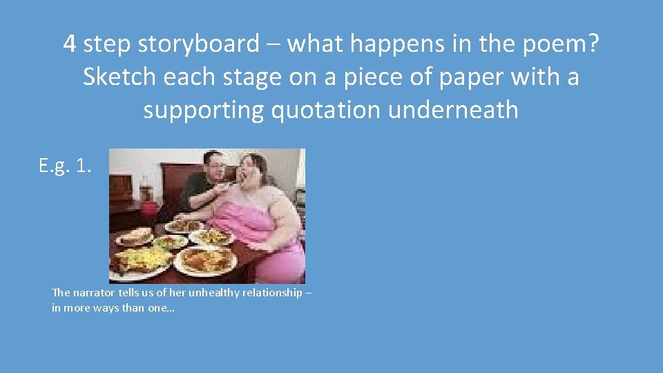 4 step storyboard – what happens in the poem? Sketch each stage on a