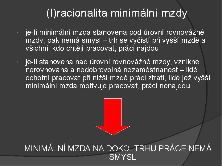 (I)racionalita minimální mzdy je-li minimální mzda stanovena pod úrovní rovnovážné mzdy, pak nemá smysl