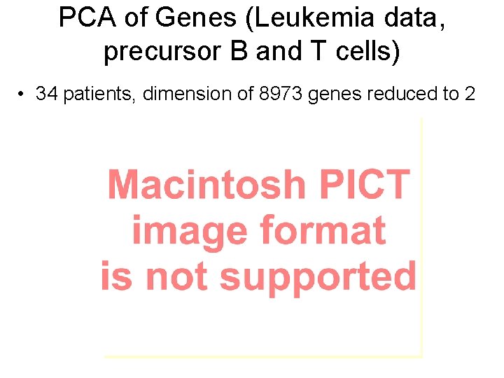 PCA of Genes (Leukemia data, precursor B and T cells) • 34 patients, dimension