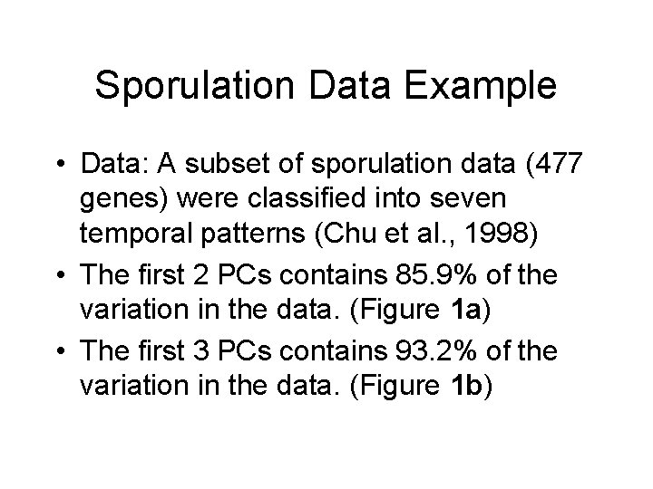 Sporulation Data Example • Data: A subset of sporulation data (477 genes) were classified