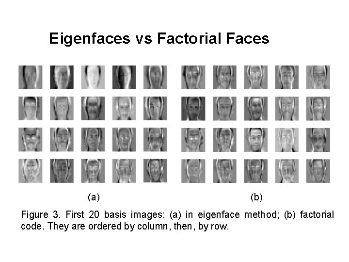 Eigenfaces vs Factorial Faces (a) (b) Figure 3. First 20 basis images: (a) in