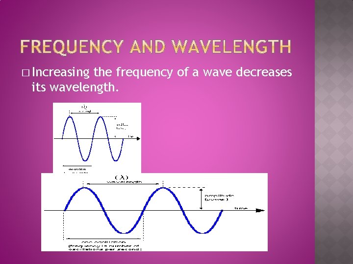 � Increasing the frequency of a wave decreases its wavelength. 