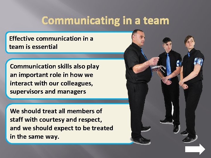 Communicating in a team Effective communication in a team is essential Communication skills also