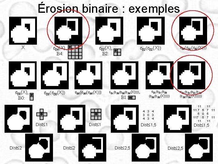 Érosion binaire : exemples e. B 0(X), B 0: e. B 2(X), B 2: