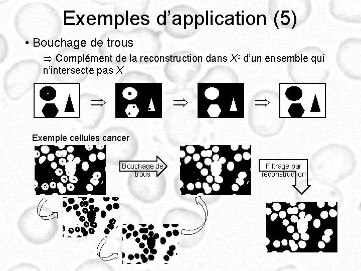 Exemples d’application (5) • Bouchage de trous Complément de la reconstruction dans Xc d’un