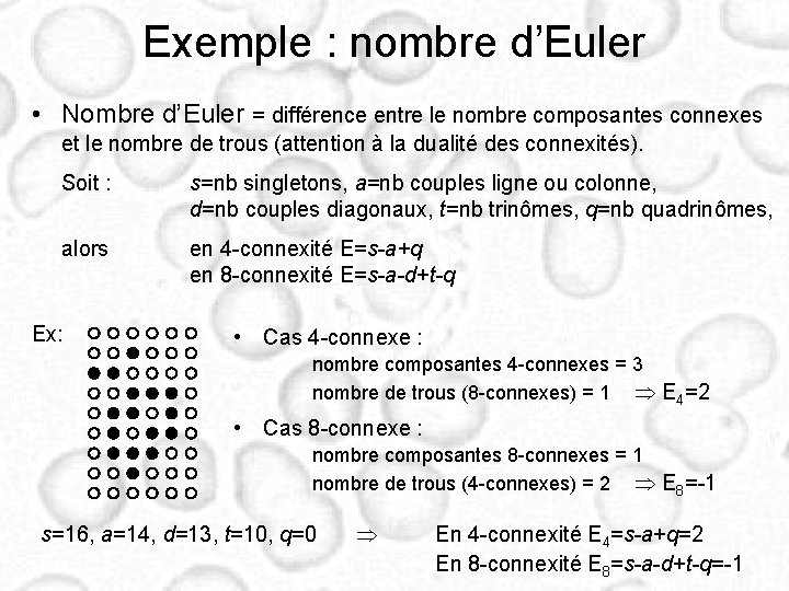 Exemple : nombre d’Euler • Nombre d’Euler = différence entre le nombre composantes connexes